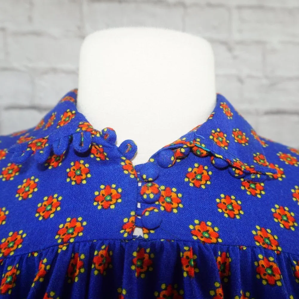 Vintage 70s Floral Barkcloth Tunic Top - Picture 2 of 9